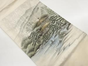 作家物　手描き金閣寺模様名古屋帯